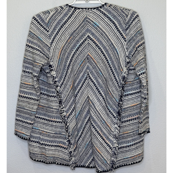 Lucky Brand Pottery Open Front Sweater Cardigan Womens Sz Small Blue Cream Knit - Picture 4 of 6